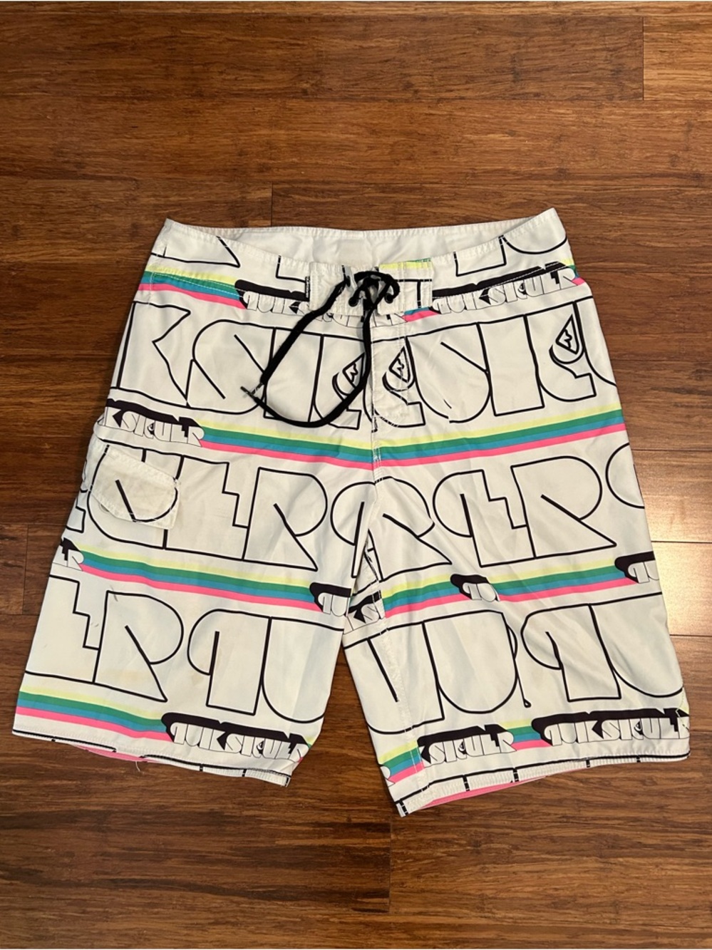 Vintage Quiksilver Logo Print Board Shorts Approx. Size 34/36 Y2K 90s Surf Swim